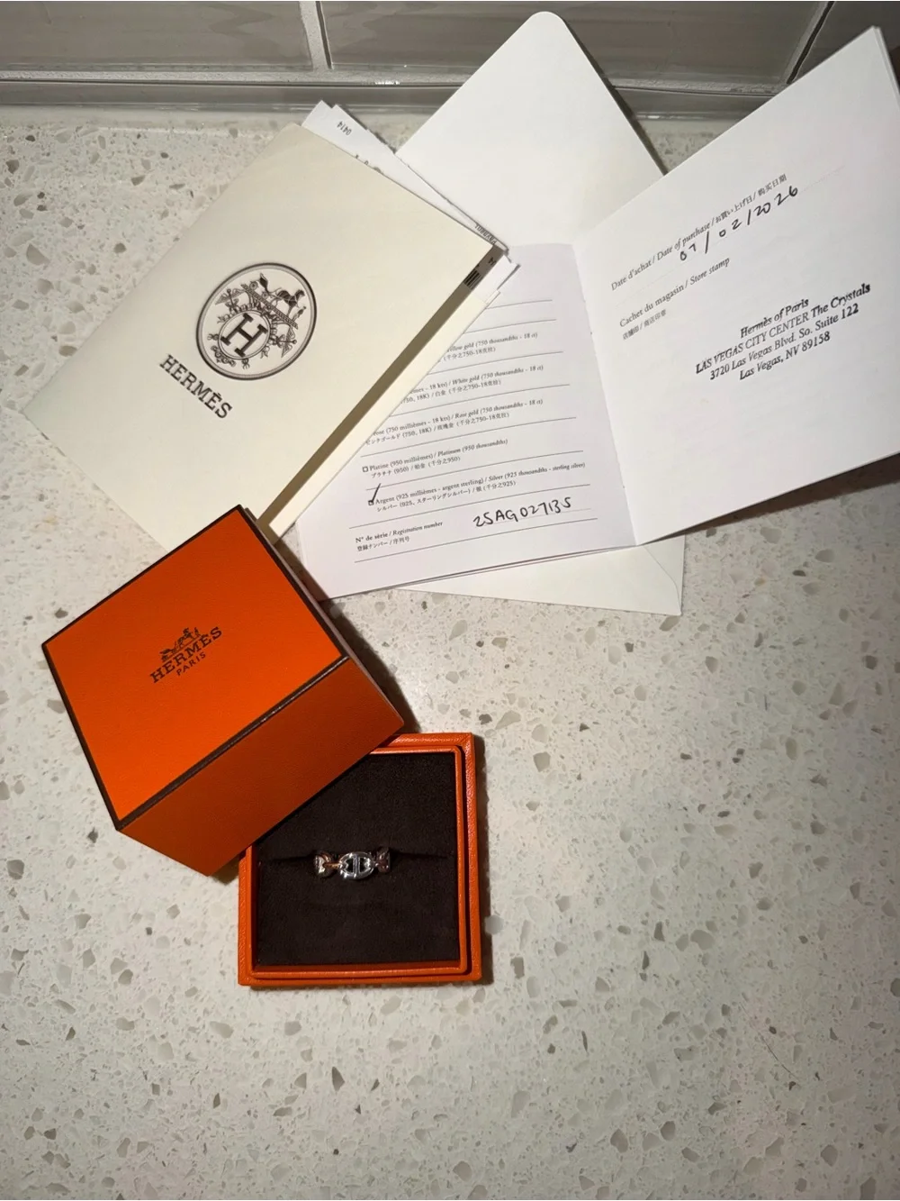 Hermes Silver Chaîne d'Ancre Ring with Orange Box